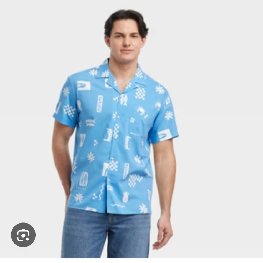 Men's GoodfellowMen's Short Sleeve Printed Camp Shirt - Goodfellow & Co™ Blue XL